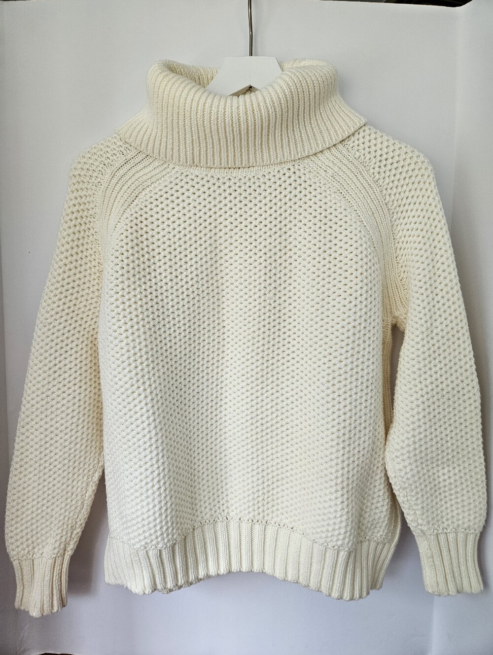 Haven Well Within Chunky Honeycomb Knit Turtleneck Sweater Cream Cotton